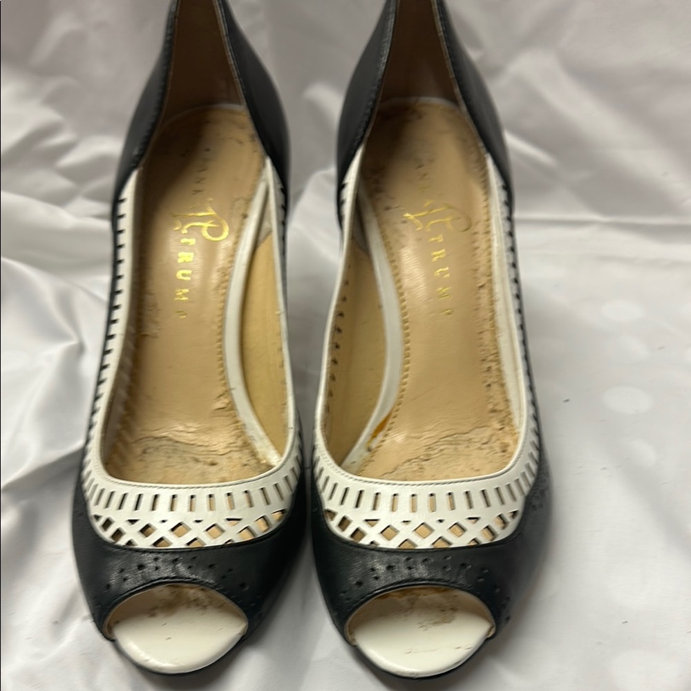 Ivanka Trump Black and White Peep-Toe Heels